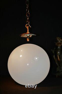 Vintage 1940s art deco school house large Opaline milk glass globe shade light