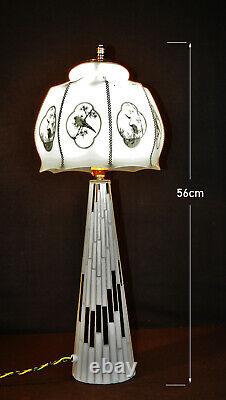 Vintage 1940s art deco space age lamp glass mosaic Opaline hand painted shade