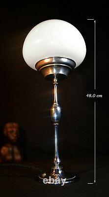 Vintage 1940s original art deco chrome plated & Opaline milk glass desk lamp