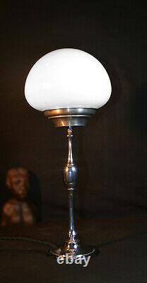 Vintage 1940s original art deco chrome plated & Opaline milk glass desk lamp