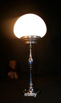 Vintage 1940s original art deco chrome plated & Opaline milk glass desk lamp