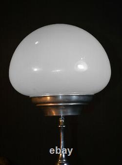 Vintage 1940s original art deco chrome plated & Opaline milk glass desk lamp