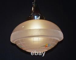 Vintage 1950s Rare Large Art Deco Opaline milk glass school house pendant light