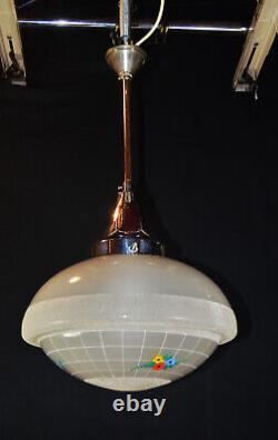 Vintage 1950s Rare Large Art Deco Opaline milk glass school house pendant light