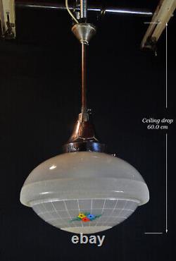 Vintage 1950s Rare Large Art Deco Opaline milk glass school house pendant light