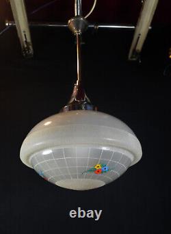 Vintage 1950s Rare Large Art Deco Opaline milk glass school house pendant light