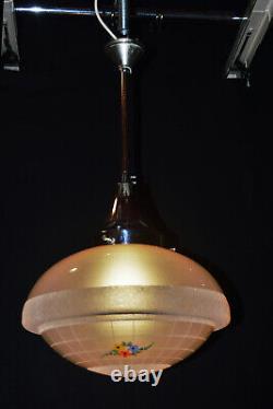 Vintage 1950s Rare Large Art Deco Opaline milk glass school house pendant light