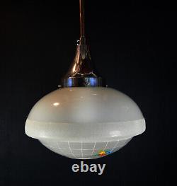 Vintage 1950s Rare Large Art Deco Opaline milk glass school house pendant light