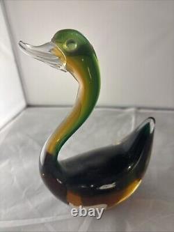 Vintage 1960 early label Murano Sommerso Opalescent Glass duck C1960s