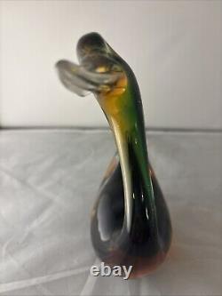 Vintage 1960 early label Murano Sommerso Opalescent Glass duck C1960s