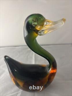 Vintage 1960 early label Murano Sommerso Opalescent Glass duck C1960s