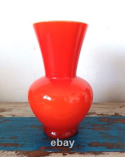 Vintage 1960s medium sized dark orange opaline vase
