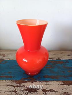 Vintage 1960s medium sized dark orange opaline vase