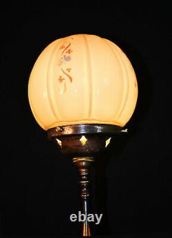 Vintage 19th C art & crafts cast bronze WAS Benson style lamp deco opaline globe