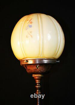 Vintage 19th C art & crafts cast bronze WAS Benson style lamp deco opaline globe