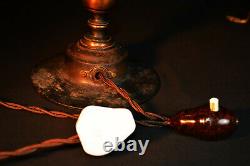 Vintage 19th C art & crafts cast bronze WAS Benson style lamp deco opaline globe