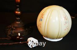 Vintage 19th C art & crafts cast bronze WAS Benson style lamp deco opaline globe