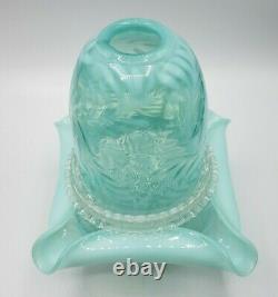 Vintage 3 Pc Fenton Glass Blue Opalescent Fern Fairy Lamp Light Marked Sticker