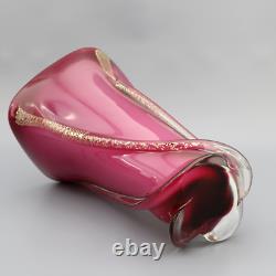 Vintage 80s Glam Brilliant Fuschia Cranberry Opaline Murano Glass Vase 10