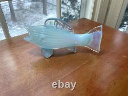 Vintage Andrew Magdanz Signed White Opaline Art Glass Fish Sculpture 1995