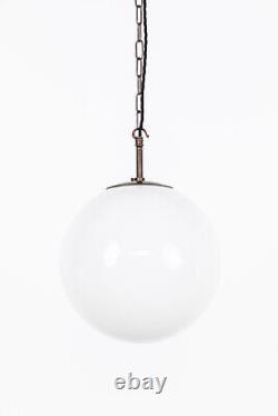 Vintage Antique Art Deco Falks Round Globe Opaline Glass Pendant Lamp Light