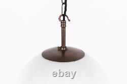 Vintage Antique Art Deco Falks Round Globe Opaline Glass Pendant Lamp Light