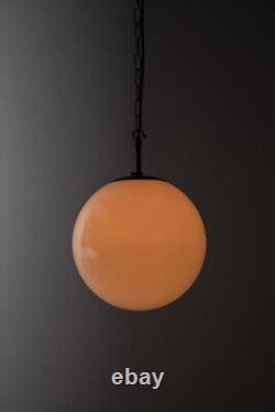 Vintage Antique Art Deco Falks Round Globe Opaline Glass Pendant Lamp Light