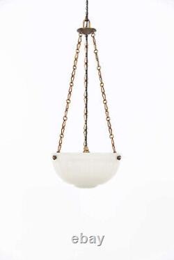 Vintage Antique Art Deco White Glass Moonstone Opaline Plafonnier Lamp Light