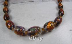 Vintage Antique Art Glass Fire Opal Copper Foil Bead Necklace Opalescent