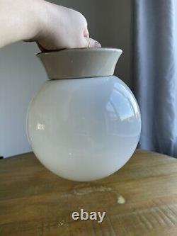 Vintage Antique Glass DOME OPALINE Art Deco Industrial Ceiling Light Lamp