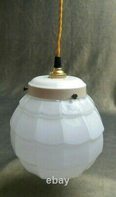 Vintage Art Deco C-1930s Schoolhouse Opaline Milk Glass Pendant Light