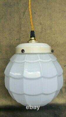 Vintage Art Deco C-1930s Schoolhouse Opaline Milk Glass Pendant Light