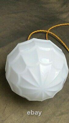 Vintage Art Deco C-1930s Schoolhouse Opaline Milk Glass Pendant Light