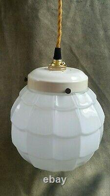 Vintage Art Deco C-1930s Schoolhouse Opaline Milk Glass Pendant Light