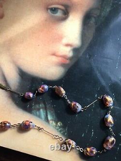 Vintage Art Deco Opalescent Fire Opal Foil Glass Venetian Murano Bead Necklace