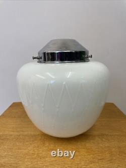Vintage Art Deco Opaline Glass Ceiling Pendant Light Shade Chrome Gallery B132