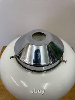 Vintage Art Deco Opaline Glass Ceiling Pendant Light Shade Chrome Gallery B132