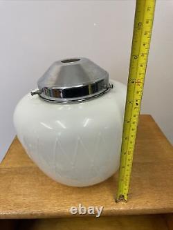 Vintage Art Deco Opaline Glass Ceiling Pendant Light Shade Chrome Gallery B132
