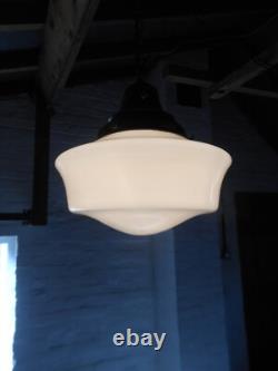 Vintage Art Deco Opaline milk glass school house chapel Pendant Ceiling Light