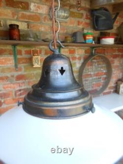 Vintage Art Deco Opaline milk glass school house chapel Pendant Ceiling Light