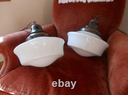Vintage Art Deco Opaline milk glass school house chapel Pendant Ceiling Light