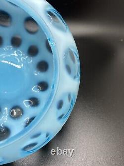 Vintage Art Glass FENTON Opalescent Blue Coin Dot Covered Candy Bowl Retro As Is