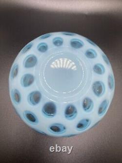 Vintage Art Glass FENTON Opalescent Blue Coin Dot Covered Candy Bowl Retro As Is