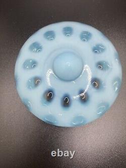 Vintage Art Glass FENTON Opalescent Blue Coin Dot Covered Candy Bowl Retro As Is