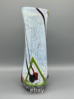 Vintage Art Glass Vase Hand Blown Signed Nicolas Retro MCM Opalescent Murano 12