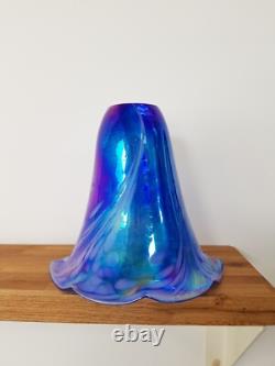 Vintage Art Nouveau Glass Lampshade Blue & Pink Iridescent Glass Chimney 18cm