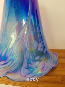 Vintage Art Nouveau Glass Lampshade Blue & Pink Iridescent Glass Chimney 18cm