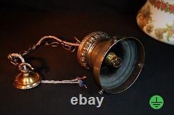 Vintage Art deco School house hand painted Opaline glass pendant light C-1930s