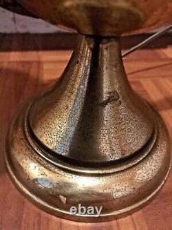 Vintage Brass Genie Lamp Fenton Snowflake Glass Shade Rare Opalescent Ruffled