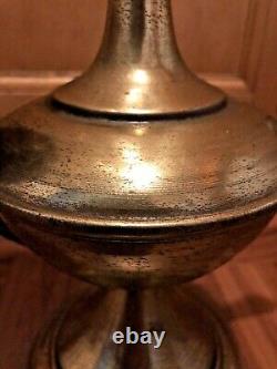 Vintage Brass Genie Lamp Fenton Snowflake Glass Shade Rare Opalescent Ruffled